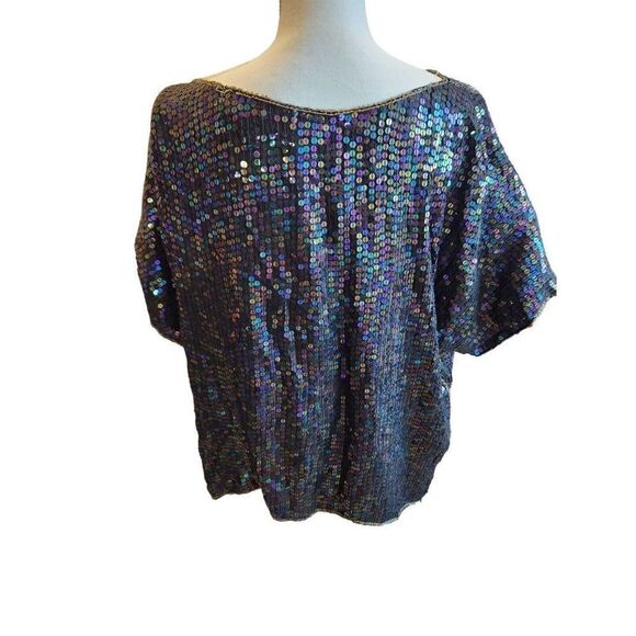 Vintage 80s Beaded Sequined Sequins Top Blouse Size 20 Batwing Sleeve Era Tour - Picture 5 of 6